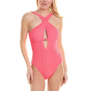 BECCA by Rebecca Virtue Womens Moon Ridge High-Neck One-Piece M Pink